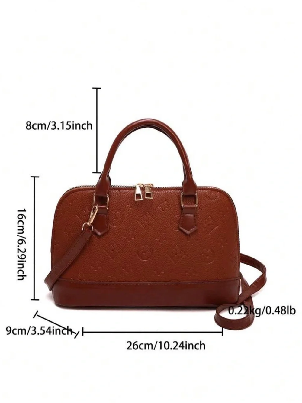 Brown Embossed Top-Handle Women's Medium Handbag Bag